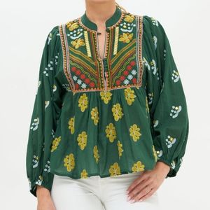 Oliphant Mandarin Balloon Top Green EUC